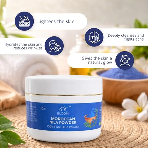 Image of Moroccan Nila Powder 50g - 100% Pure Blue Nila Powder for Skin Brightening & Tan Removal - Natural Face & Body Mask for Glowing Skin - Traditional Moroccan Beauty Powder