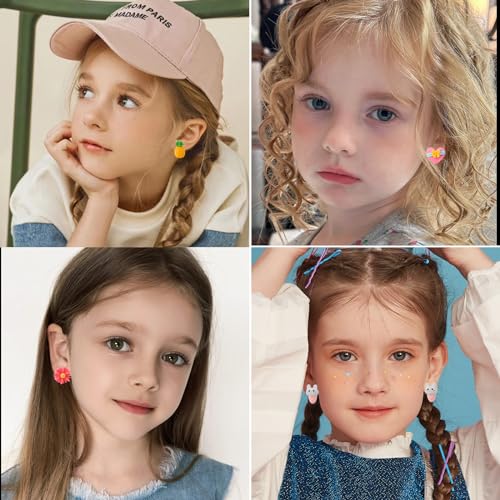 Image of Kids Clip On Earrings for Girls 20 /30 /40 Pairs Hypoallergenic Clip on Earrings for Kids Cute Animal Earrings for Little Girls Jewelry Set Party Favor Gift