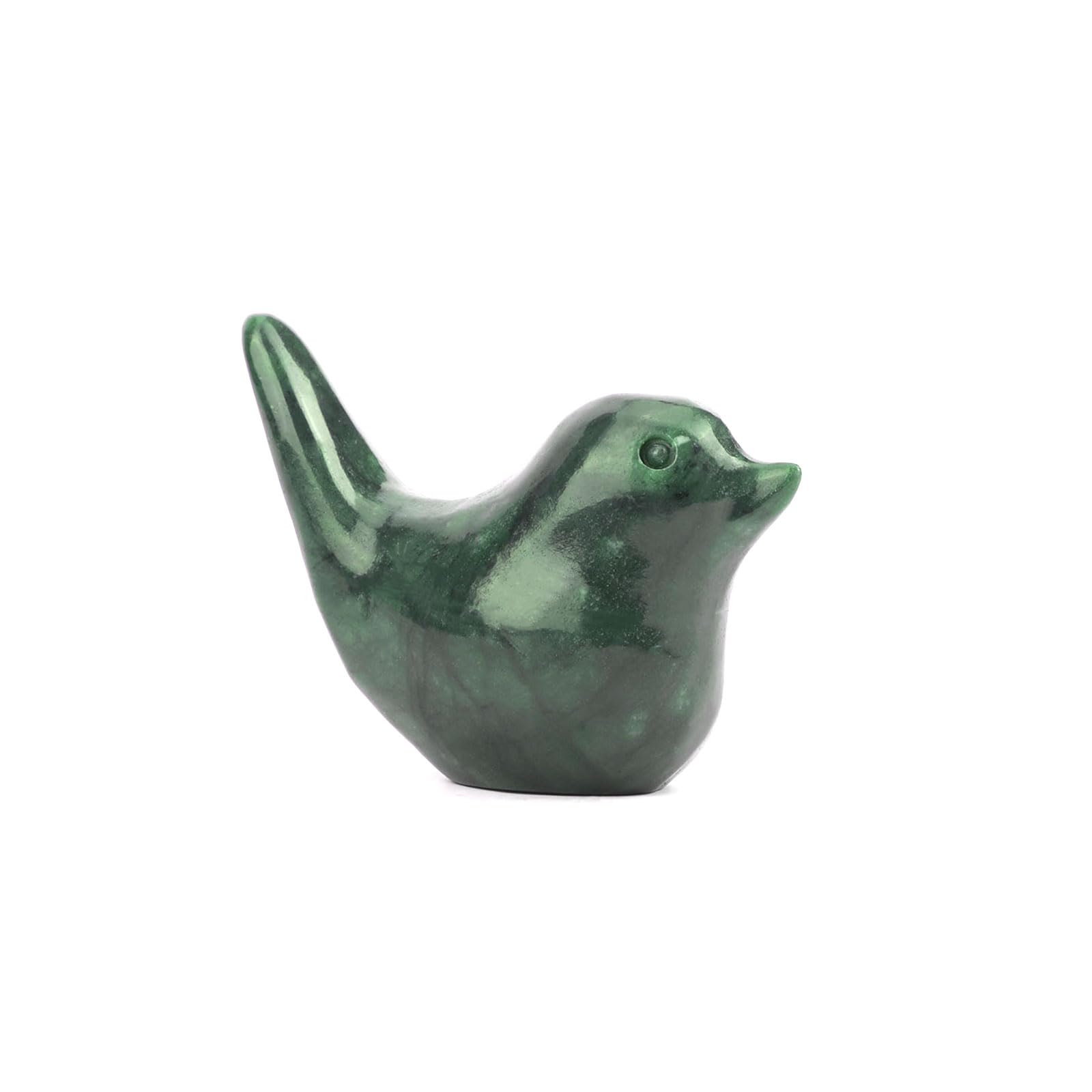 gemshan Green Jade Birds Statue - Natural Hand Carved Jade Figurine for Modern Home Decor, Living Room & Office Desktop Ornaments