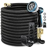 100FT Expandable Garden Hose, Upgraded Flexible Lightweight Water Hose, 10 Pattern Spray Nozzle, No-Kink Leakproof Yard Outdoor Hose (Black)