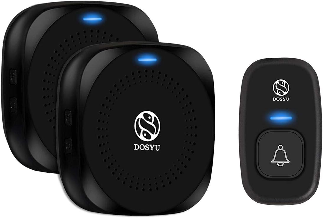 Wireless Doorbell, Dosyu Waterproof Door Chime Kit Operating at Over 450M/ 1476 Feet with 2 Plug-in Receivers, 30 Melodies, CD Quality Sound and LED Flash - - 