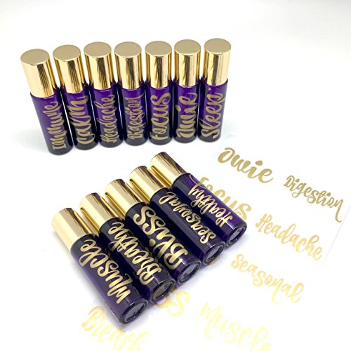 Vinyl Essential Oil Labels Fits 10ml Roller Bottles, 24 Oil Bottle Labels, The Perfect Essential Oil Accessories and Stickers That are Oil Proof and Waterproof (Gold)
