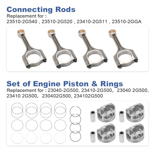 Image of Engine Rebuild Kit with Crankshaft Connecting Rod Piston Gasket Set Compatible with Hyundai Sonata Tucson Santa Fe, Kia 0ptima Sorento Sportage 2.4L 2011-2020 Replace 23111-2G230 23111-2G200