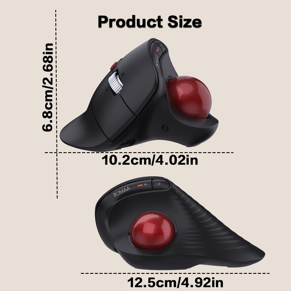 JOMAA Mouse wireless con trackball verticale, design ergonomico, commutazione a 3 dispositivi, 2,4 G/Bluetooth 5.0, ricaricabile di tipo C, DPI regolabile, compatibile con Windows/macOS/iOS/Android