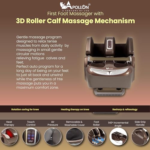 Image of Apollon 868 /416 Leg, foot, Thigh & Knee Massager, For Pain Relief Heating Therapy With 3 Level of Intensity 40 Kind of Different Massage Combination With 360 full Wrap Airbags, Corded Electric(Brown)