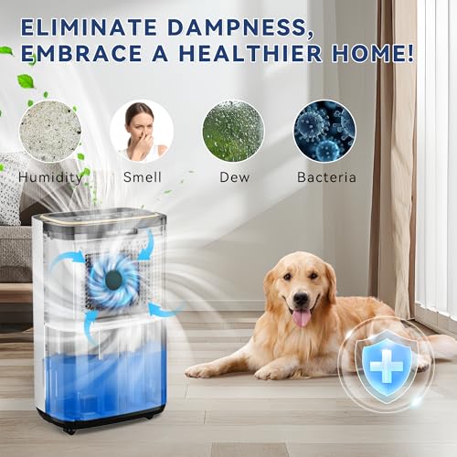5000 Sq.Ft Dehumidifier for Basement with Drain Hose, 52 Pint Large Best Compressor Dehumidifiers for Home or Garage, Smart Humidity Control, 24H Timer & Child Lock, Ideal for Large Rooms, Garage - Thumbnail 5