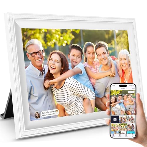 Smart White Digital Picture Frame WiFi Send Photos from Your Phone 16GB Storage 10.1inch 1280x800 IPS Touch Screen Digital Photo Frame Auto-Rotate Wall Mountable Photo Picture Frame Digital