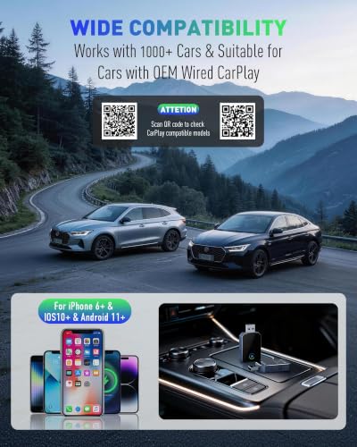 Image of SPIRITIME Wireless CarPlay Adapter for iPhone - 5-Second Auto Connect | 1-Click Phone Swap for Families | Convert Wired to Wireless | Stable & Fast, (Space Gray)