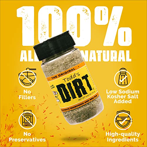 Todd’s Dirt - Original Dirt, All Purpose Seasoning & Bbq Rub, Mild Savory Seasoning/Rub That’s Great On Everything, Gourmet Grill Seasoning/Rub, 100% All Natural With No Msg & Gluten-Free, 4 Oz #TOP2