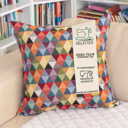 Selfitex buntes Sofakissen mit F&uuml;llung und Bezug 60x60, Luxus Sofakissen, farbenfrohes Couchkissen, robuster Webstoff, Dekokissen mit strahlend satten Farben, moderner Look (Dreieck)
