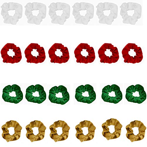 24 Pcs Velvet Hair Scrunchies Hair Bands Scrunchy Hair Ties Ropes Ponytail Holder Best Christmas Gift for Women or Girls Hair Accessories 4 Assorted Colors Scrunchies
