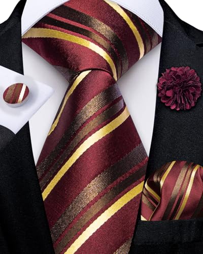 Image of DiBanGu Mens Zipper Tie Silk Pre-Tied Necktie with Gift Box | Jacquard Woven,Paisley Solid Plaid Pattern,6PCS with Pocket Square,Cufflinks and Lapel Pin,for Wedding Party Formal Business