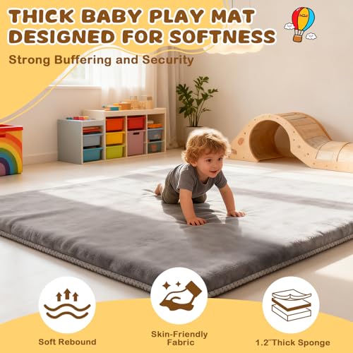 Image of Yozoia Baby Play Mat 50 x 50, Thick Baby Play Mat for Floor, Ultra Soft Playpen Mat, Machine Washable Tummy Time Foam, Non-Slip Bottom Helps Cushion, for Kids, Infant and Toddler Crawling