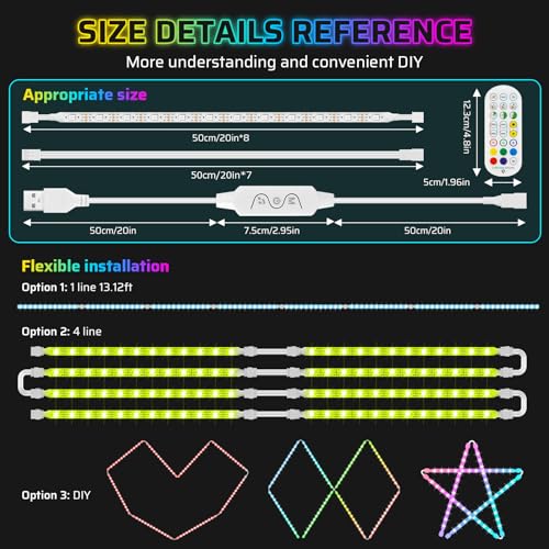 4M LED Strip,8X50CM Dimmbar Dreamolour Unterschrank Beleuchtung mit RF Fernbedienung & APP Steuerung,USB Musik Sync Farbwechsel LED Lichtband,Flexibel Selbstklebend DIY Streifen für Vitrine,Regal