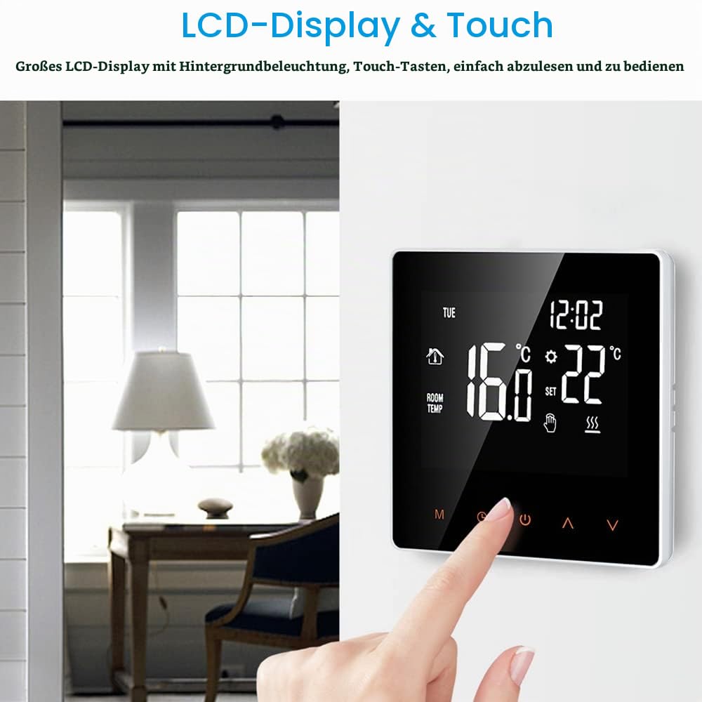 Kavolet Smart Thermostat für Elektroheizung - LCD Display Touchscreen mit Woche Programmierbare Elektrische Fußbodenheizung, Raumtemperaturregler 16A