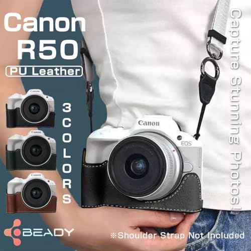 Funda para cámara Canon EOS R50 piel PU negra miniatura 7