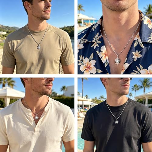 Image of GINAZL Sun Necklace for Men Mens Necklaces Anniversary Birsthday Gifts for Men Him Boyfriends Summer Surfer Pendant Necklaces