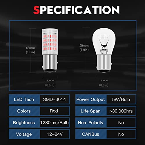 Vehicode 1157 2357 2057 Led Bulb Red Brake Tail Turn Signal Stop Light P21/5W 1157A Na 7528 198 Dual Function Super Bright Rear Lamp For Car Trailer Motorcycle (4 Pack) #TOP5