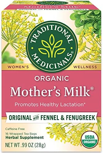 Traditional Medicinals Organic, Mother's Milk Tea - Supports Breastfeeding & Lactation with Fennel and Fenugreek - Kosher, Non-GMO, Caffeine-Free, Compostable - 16 Tea Bags
