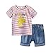 Loalirando Ensemble de 2 t-shirts à manches courtes et shorts, pour enfant, avec impression Dinosaure - Rose - 2-3 ans