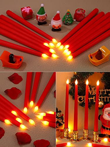 Image of Treela 24 Pcs Flameless Taper Candles Battery Operated ulkB Fake Candles Light LED Candle Sticks Flickering Tapered for Wedding Anniversary Holiday Decoration(Basic,11 Inch,Red)