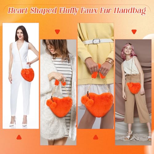 Abbylike Valentines Furry Heart Shaped Purse Fluffy Faux Fur Shoulder Bag Crossbody Handbag for Women Girl3
