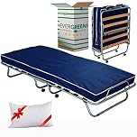 Evergreenweb - Brandina Pieghevole con Materasso in Waterfoam 80x190 Alto 10 cm + Cuscino in Memory Foam Gratis, Kit Letto Singolo Rete a Doghe in Legno e Materasso in Poliuretano Ortopedico Offerta