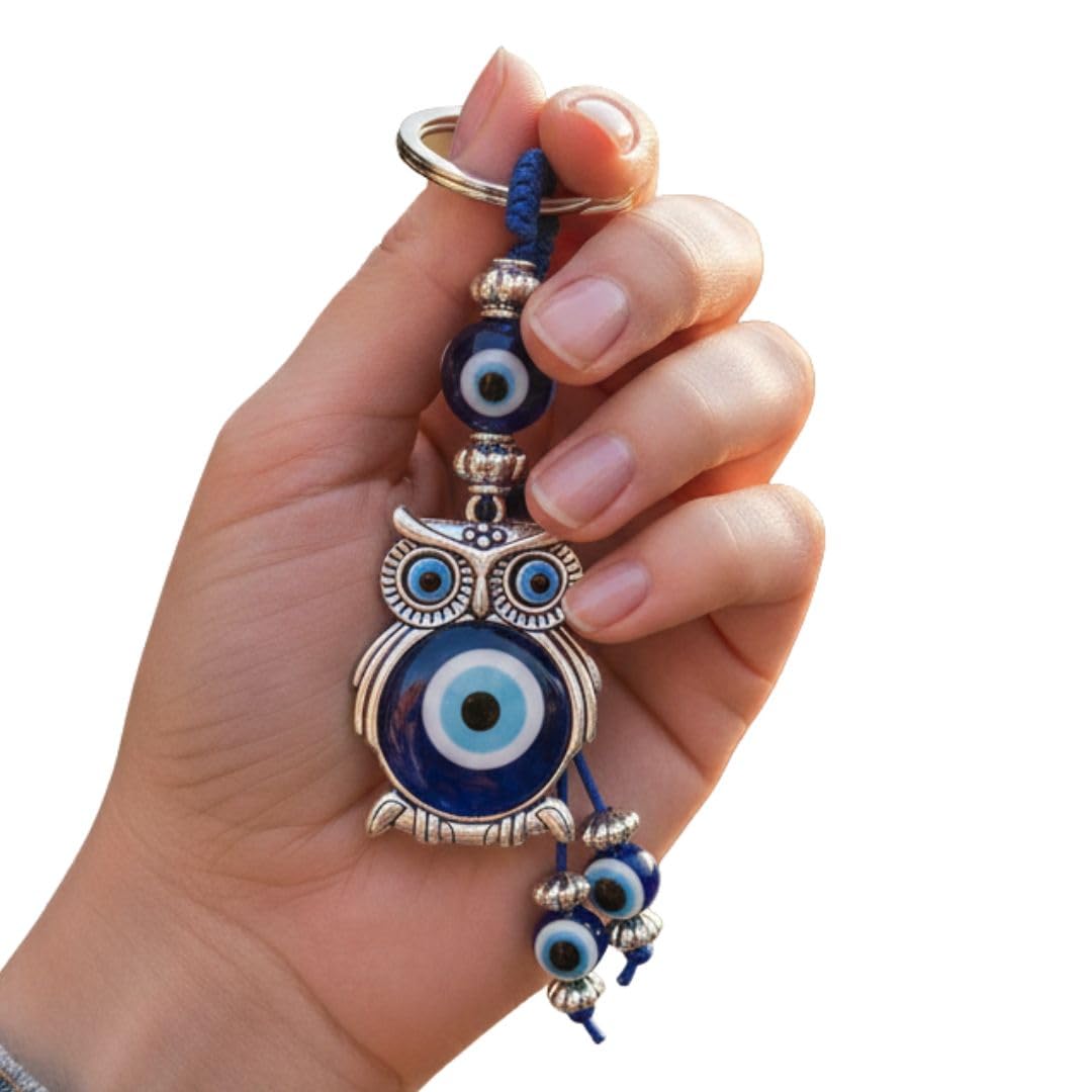 Evil Eye Owl Keychain with Blue Crystal Charm | Lucky Protection Key Ring for Bag, Car & Keys | Decorative Owl Keychain Gift-image-42
