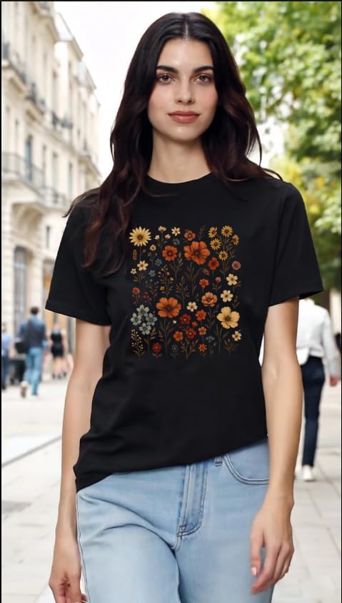 Floral Graphic Tees for Women Boho Women's Vintage Floral Tops Wildflower Short Sleeve Casual T-Shirts Ladies Shirt - Image 3