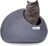 Feltcave Medium Cat Cave Bed | Grey | Cute and Cozy Cat Cave Handcrafted Merino Wool | Hideaway for