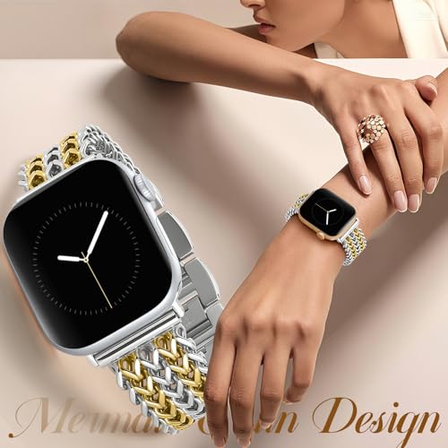 Image of Metal Band Compatible with Apple Watch Bands for Women 40mm 41mm 42mm 38mm 44mm 45mm 46mm 49mm, Dressy Stainless Steel Link Bracelet, Designer Strap for iWatch Series 11 /SE /10 /9 /8 /7 /6 /5 /4 /3 /2 /1 /Ultra