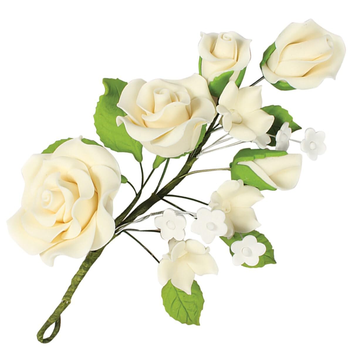 Culpitt Gumpaste Ivory Rose Flower Spray, Floral Cake Decoration, Cake Topper For Wedding, Anniversary, Celebration, 145mm