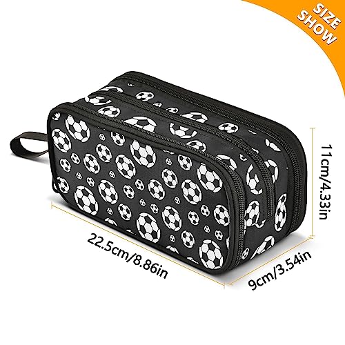 Image of Football Soccer Pencil Case Box Boys Girls Large Pencil Pouch Zipper Compartments Big Capacity Stationery Pen Bag Organizer Kids Teens Adults School