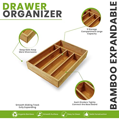 image for Utopia Kitchen Bamboo Drawer Organizer for Kitchen Utensils, Large Cut