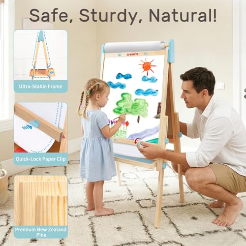 Image of WINGYZ 24 inch LCD Easel for Kids - Wooden Art Station for Ages 3-12 | Color Drawing Tablet, Blue Light-Free Screen, Whiteboard & Paper Roll, Mess-Free Creative Gift for Home & School