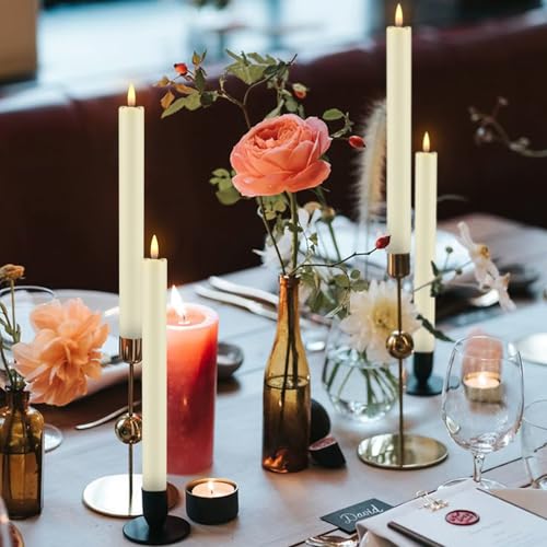 Image of YOROXRG 24 Pack LED Flameless Taper Candles with Timer, Dripless Fake Candlesticks with 3D Flickering Flame, 9.6 Inches White Window Candle for Fireplace Christmas Halloween(Ivory)