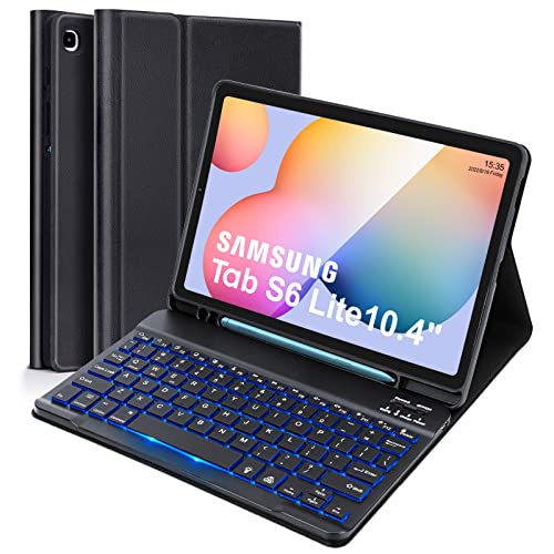 LAMA Backlit Keyboard Case for Samsung Galaxy S6 Lite 10.4 2024/2022/2020 Case with Keyboard Detachable Thin Case with S Pen Holder for S6 Lite 10.4 (SM-P610/P613/P615/P619/P620/P625/P627) Black