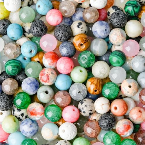 ARTREE 100 cuentas de 8 mm para pulseras, multicolor, para enhebrar con agujero, perlas de piedras preciosas sintéticas sueltas para manualidades, perlas de cristal para adultos, para pulseras,