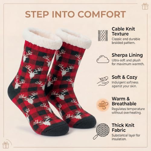 Image of The Metluks Women's Fuzzy Slipper Socks with Non-slip Grippers, Sherpa Lined Warm Cozy Gift Socks