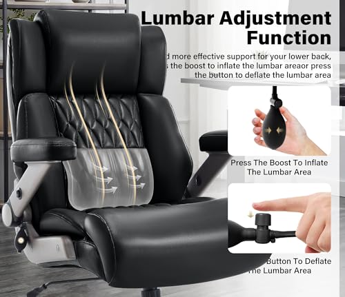 Big and Tall 700lbs Office Chair - Adjustable Lumbar Support 3D Flip Arms Heavy Duty Metal Base&Wheels, High Back Large Executive Computer Desk Chair, Thick Padded Ergonomic Design for Back Pain - Image 4