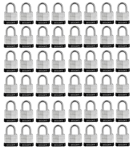 Image of SEDORTI Laminated Steel Padlock Set, 1-1 /4 inch Wide Body, Small Heavy Duty Locker Lock, Keyed Alike Padlocks, Lock for Gym Locker, Luggage, Suitcase, Baggage, Toolbox, Case, Pack of 48