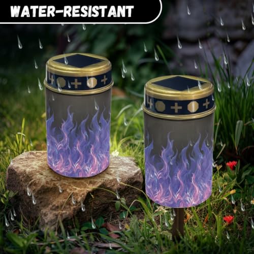 Image of Waterproof Cemetery Solar Lights Flameless Candle | Halloween Solar Lights for Cemetery Grave Decorations, Water Resistant LED Flameless Candle for Grave Memorial Gift Outdoor
