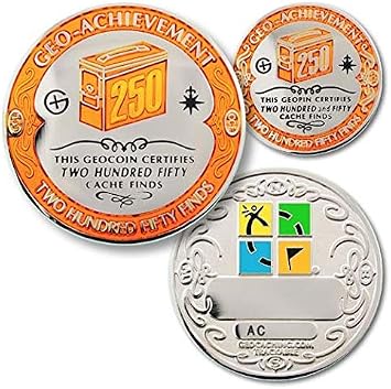 Coins For Anything, Inc 250 Finds Geo-Achievement Set Challenge Coin & Pin - Trackable Geocaching Coin