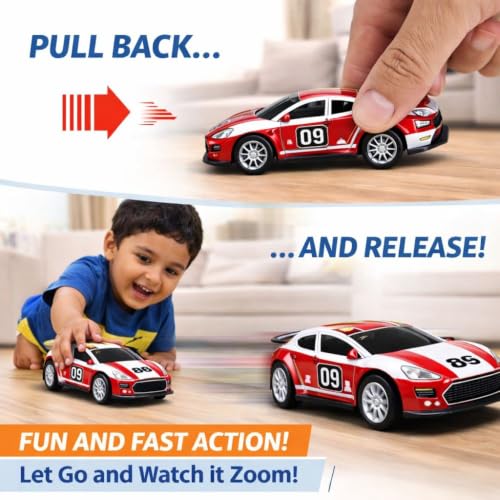 Image of 6-Pack Die Cast Metal Pull Back Toy Cars for Kids, Mini Sports Racing Car Set with Colorful Graphic Design, Friction Powered Alloy Vehicles for Boys & Girls, Ages 3+