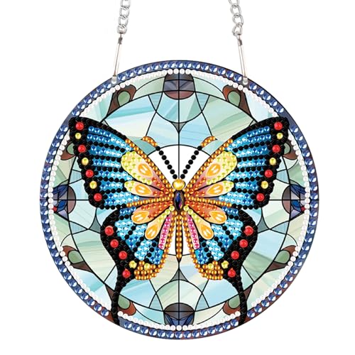 Image of AiYuanzsh Animal Butterfly Diamond Painting Hanging Pendant Kit Special Shaped Diamond Dots Art Acrylic Ornaments Diamond Painting Pendant for Adult Kid Home Wall Window Decor Gift