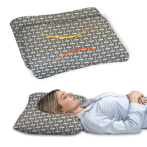 Image of Cervical Neck Pillow Set of 2, Ergonomic Contour Memory Foam for Sleeping, 220 GSM Jacquard Weave Cover, 55x38x10 cm, Gray Geometric Pattern, Support