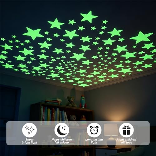 596 adhesivos de estrellas que brillan en la oscuridad para techo, 8 hojas, 4 tamaños miniatura 5