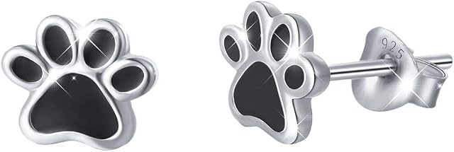 DAOCHONG Sterling Silver Puppy Dog Cat Pet Paw Print CZ Heart Pendant Necklace and Stud Earrings Gifts for Women Girls