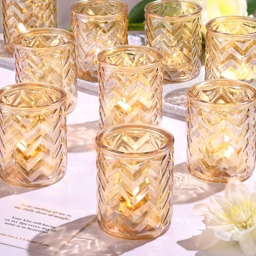 LAMORGIFT 12 PCS Gold Votives Candle Holder- Gold Tea Lights Cand...