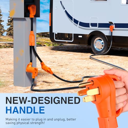 Image of Nilight 50 Amp to 50 Amp RV Y Splitter Adapter Cord 50A Male Plug to Two 50A Female Outlet NEMA 14-50P 14-50R Pure Copper STW 10 AWG Heavy Duty Cable for RV Camper Generator